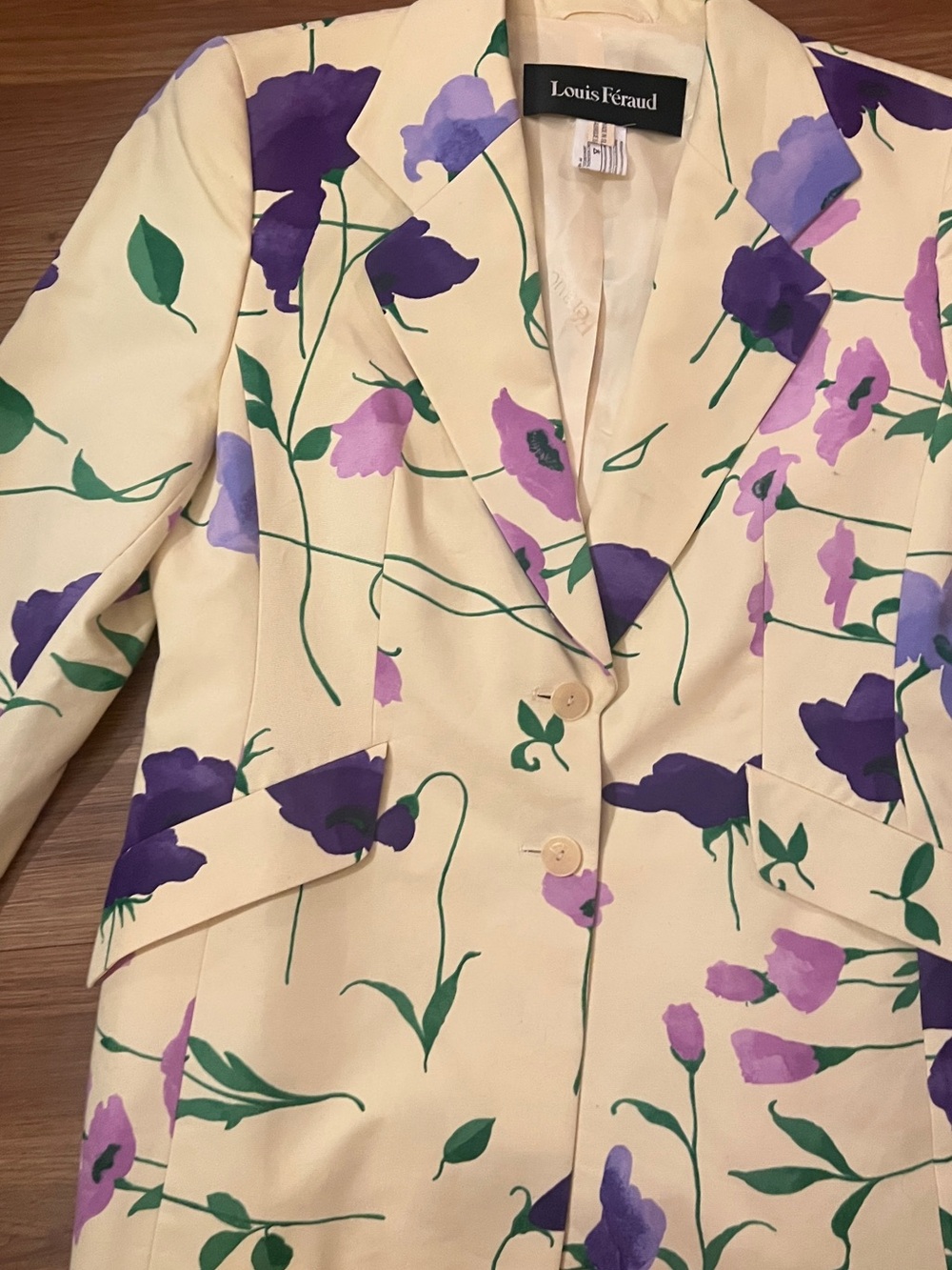 Vintage 90s Louis Feraud Floral Cotton Blazer Jacket Purple